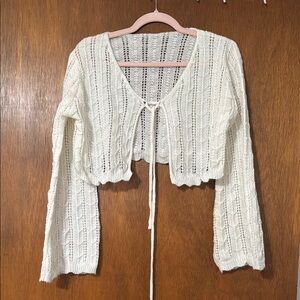 White Knit Cropped Cardigan